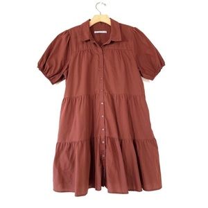 ABERCROMBIE Poplin Trapeze Shirt Dress in Paprika Red Medium